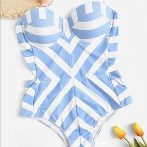 Striped Bustier Underwire Bandeau One Piece Swim